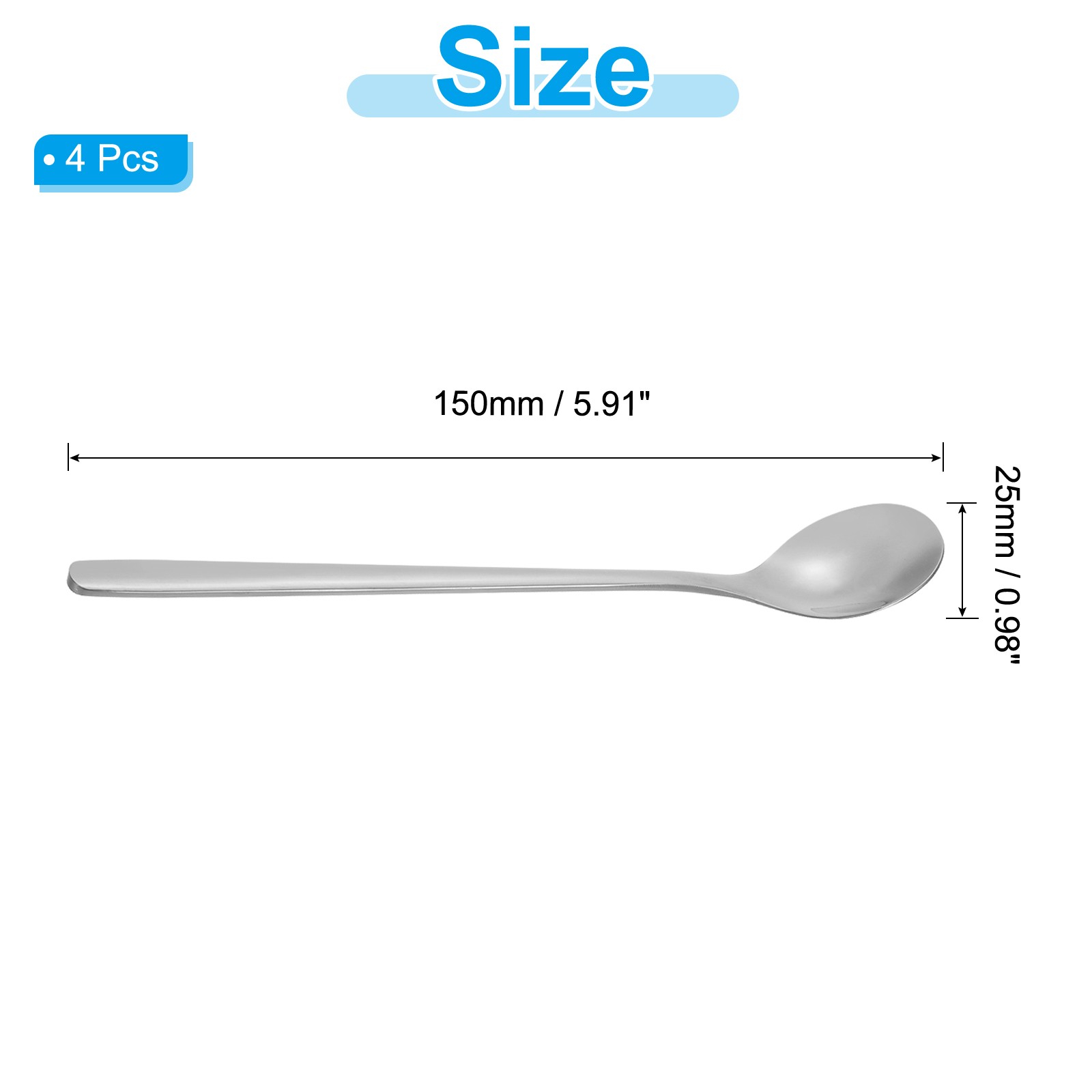 Long Handle Iced Tea Spoon, 4 Pcs 6" Stainless Steel Long Spoons, Silver Tone