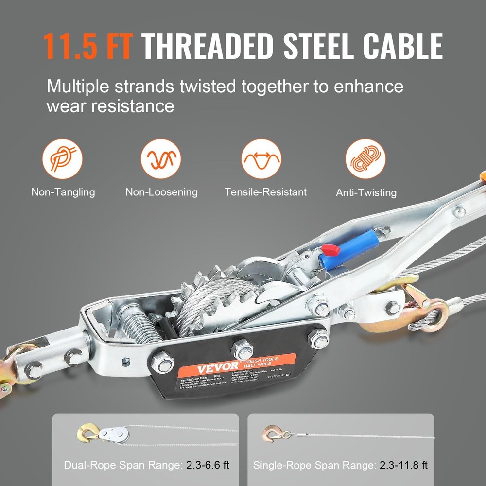 Come Along Winch, 5 Ton (11,023 lbs) Pulling Capacity, 11.5 ft 5