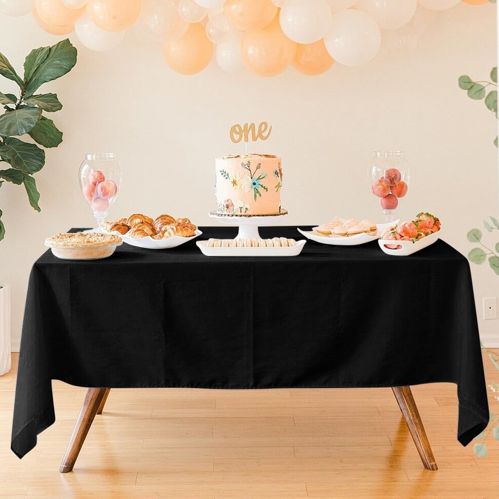 Rectangular Black Table Cloth - 6 Pack Washable Polyester Cover for Dining