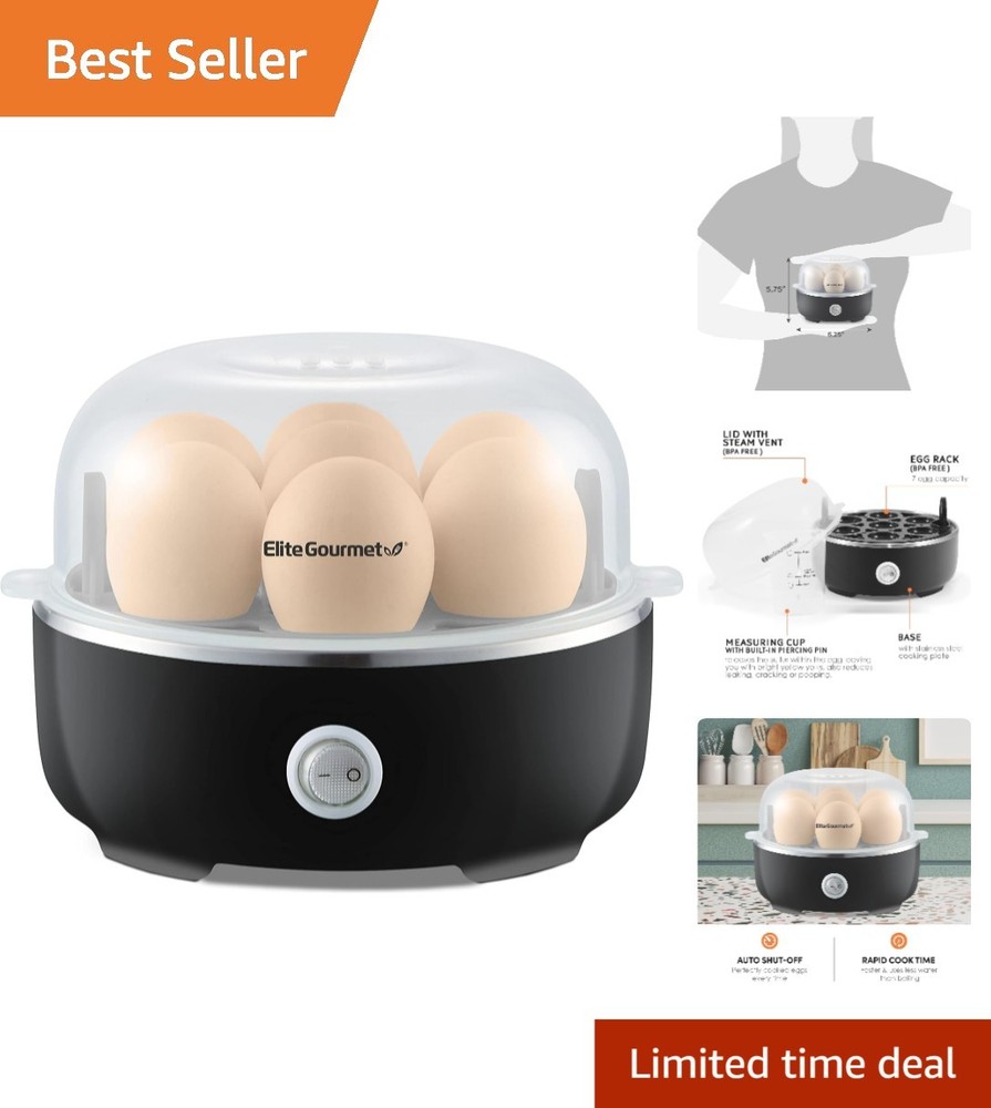 Black Electric Egg Cooker for Soft, Medium, Hard Boiled Eggs with Timer