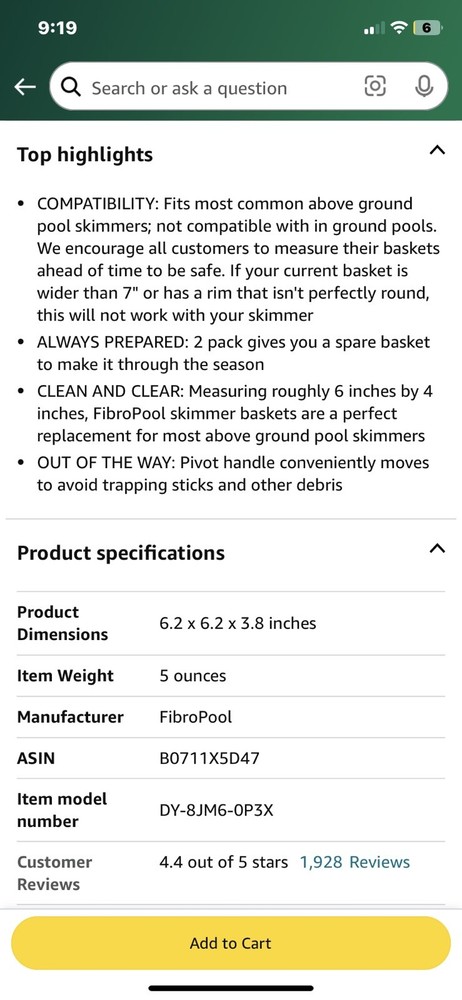FibroPool Swimming Pool Skimmer Basket with Handle (2 Pack) Replacement Strainer