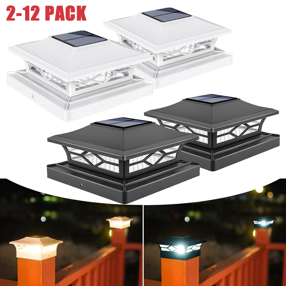 2-12PCS Solar Post Deck Cap Lights Outdoor Fence Dock 4x4/6x6 LED Lamp PVC Vinyl