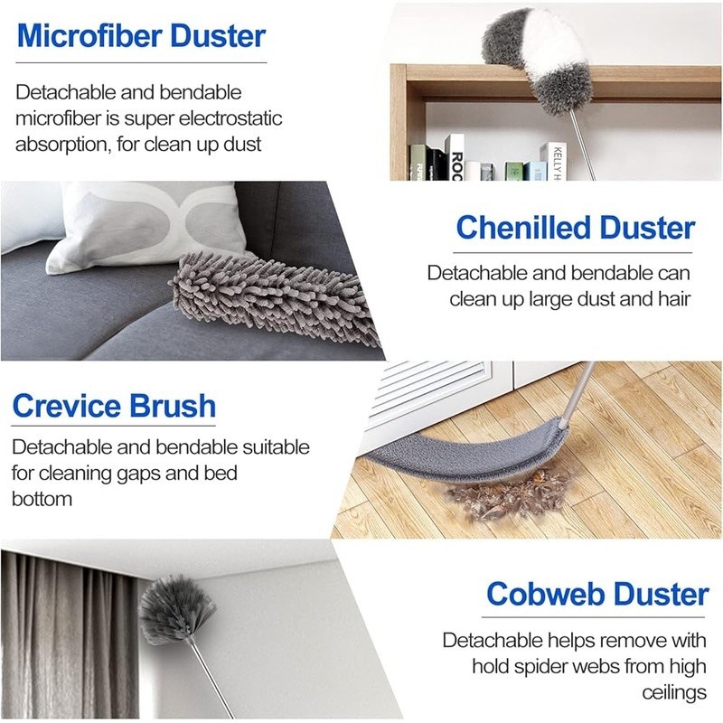 11pcs Feather Duster Set W/ Telescopic Pole Bendable Microfiber Dusting Tools US