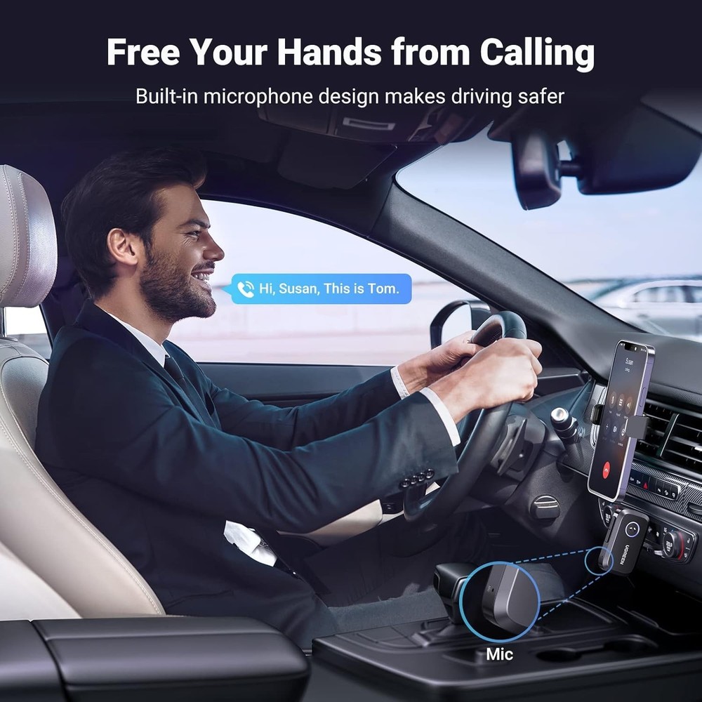 Bluetooth 5.4 Car Adapter - Hands-Free Calling & Noise Cancelling - 15H Battery