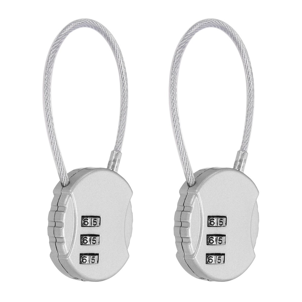 2-Pack Combination Padlock, 3 Digit Round Shaped Cable Luggage Lock [Silver]