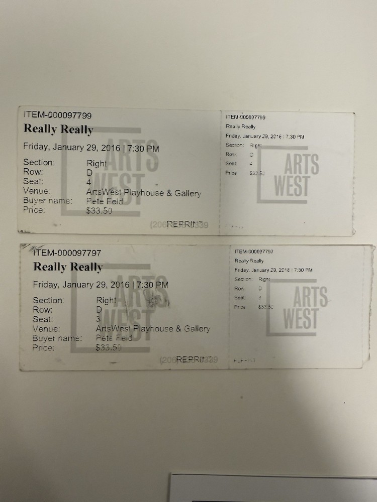 Really Really 2016 ArtsWest Playhouse Memory Set – Program + 2 Tickets Seattle