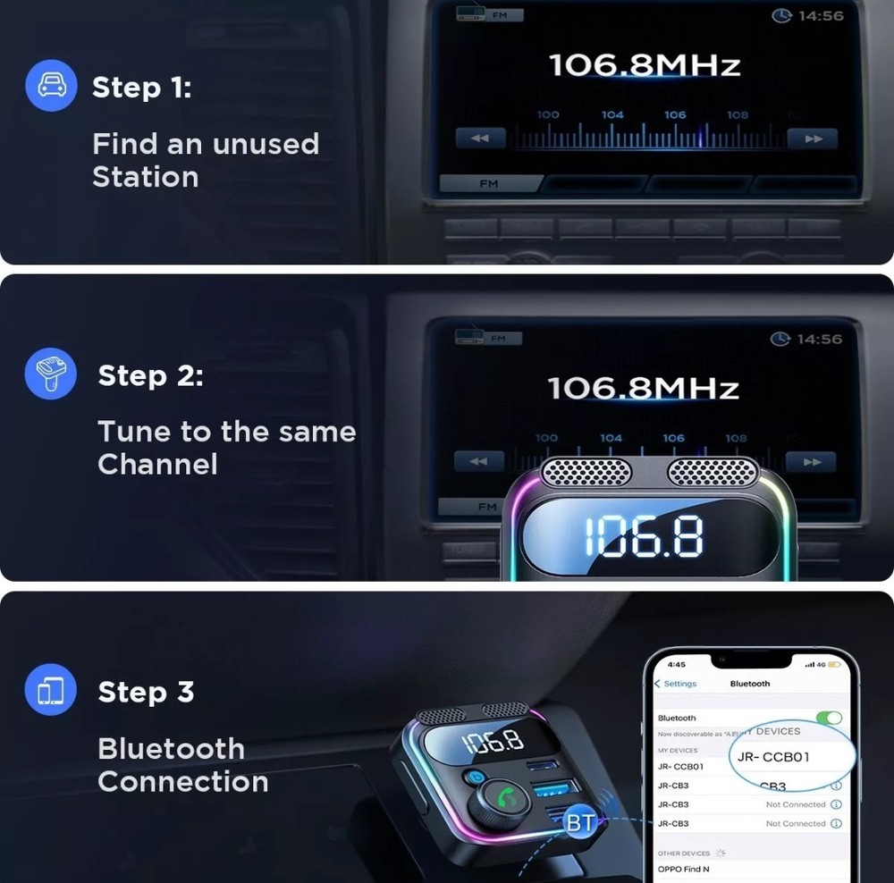 JOYROOM JR-CCB01 48W Dual Mic Wireless Car FM Transmitter