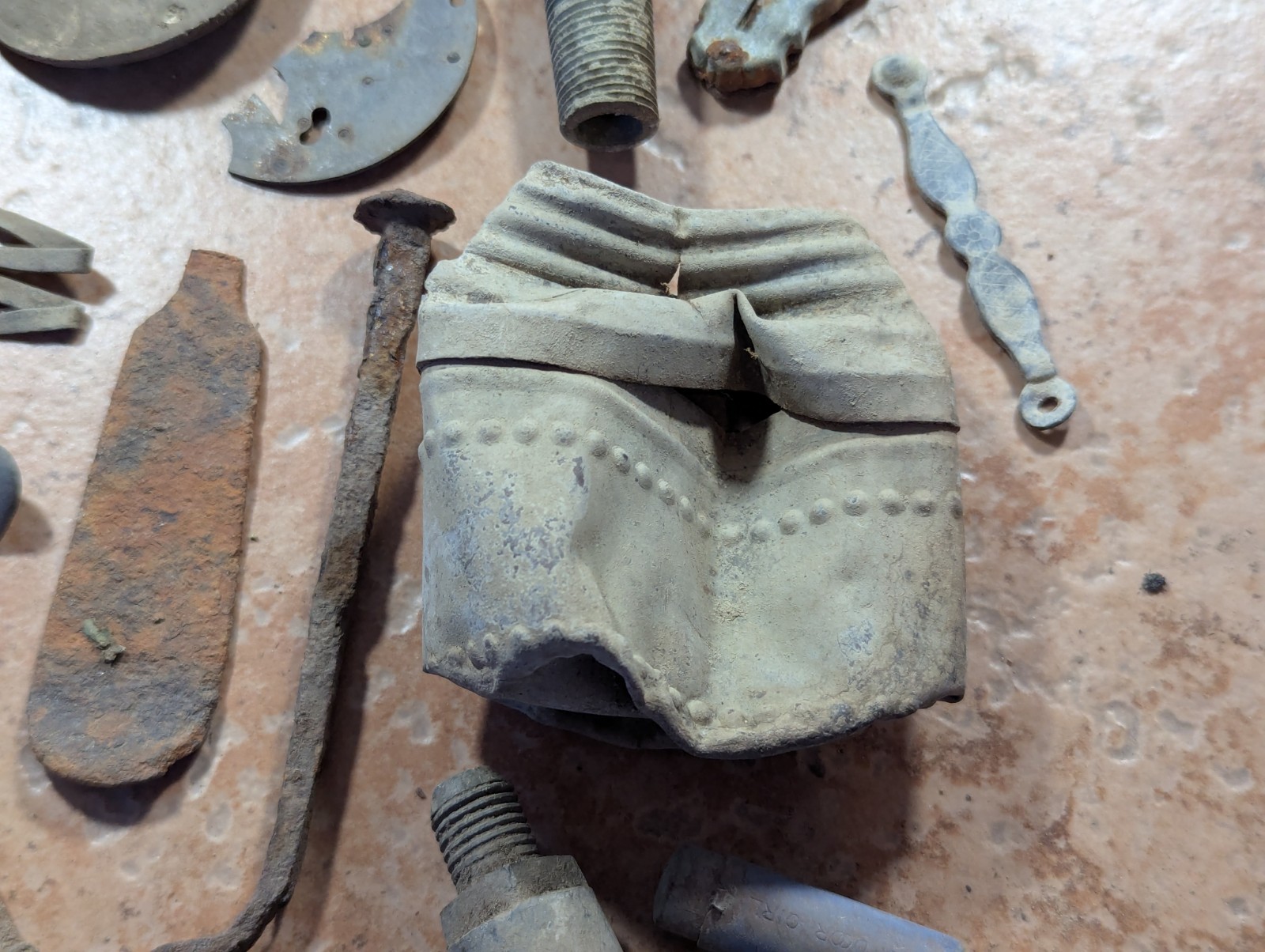 Dug Relics Vintage Iron Axle Grease Tin Door Knob Barrel Spigot Brass Ruler