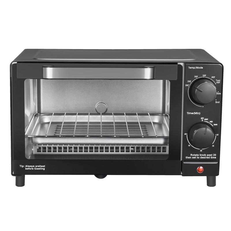 4 Slice Toaster Oven W/ Adjustable Timer Bake Rack & Pan Easy Clean Design New