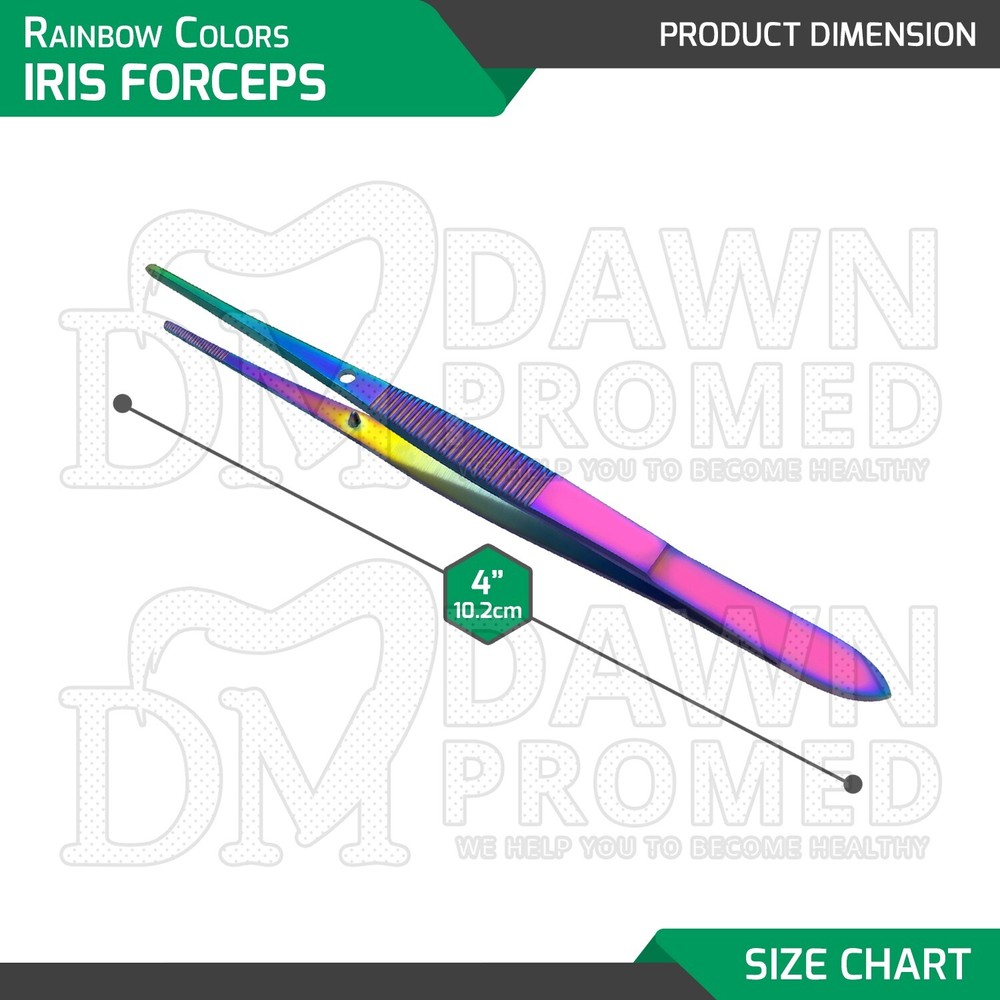 6 Pcs Multi Titanium Rainbow Iris Forceps 4" Serrated Straight Ophthalmic Set