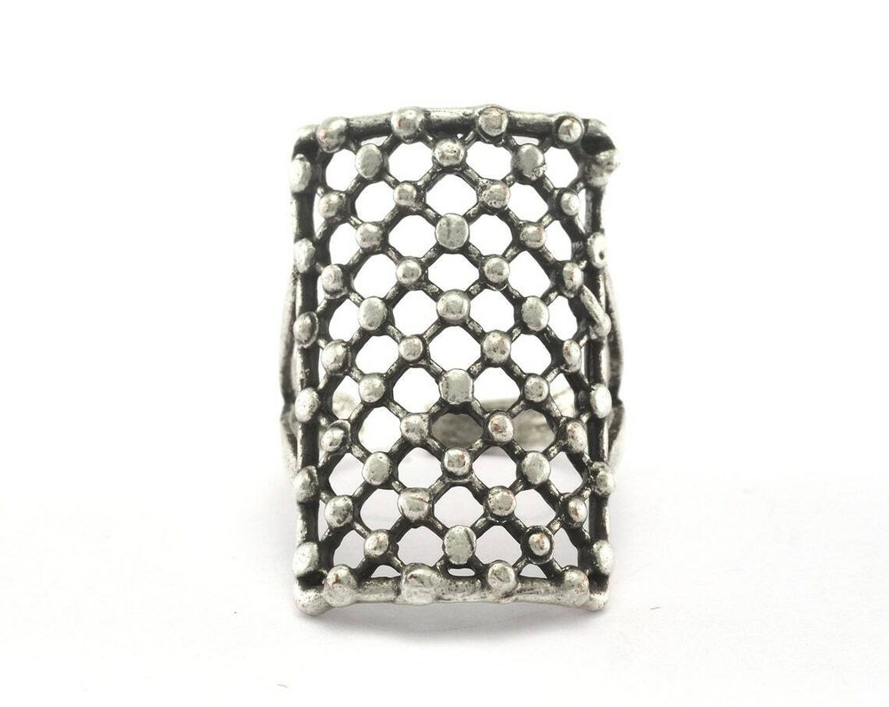 Dotted Ring Adjustable Antique Silver Plated brass (18mm 8US inner size) 2755
