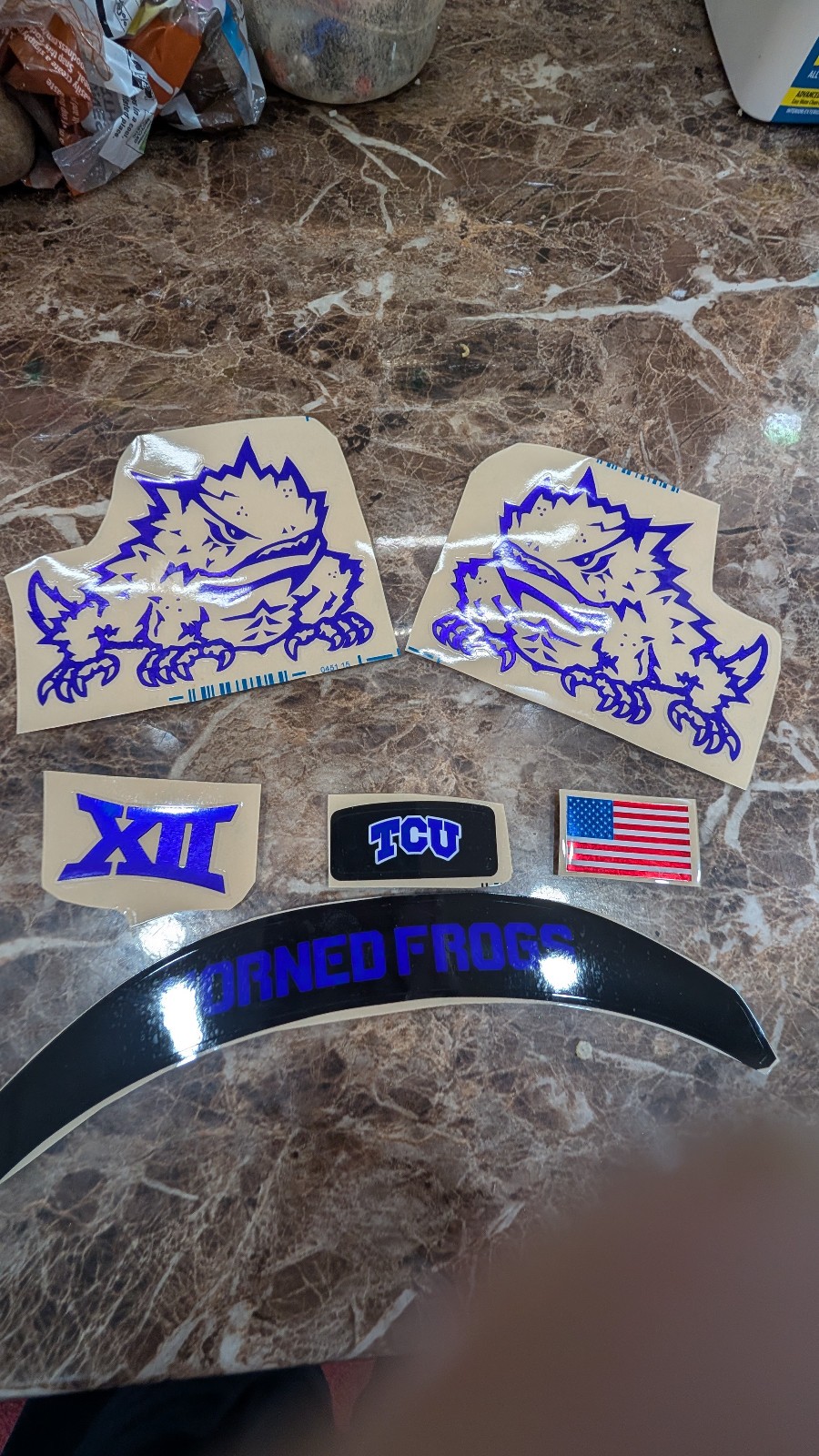 TCU Horned Frogs 2 football helmets 3M vinyl decals chrome Purple Full size