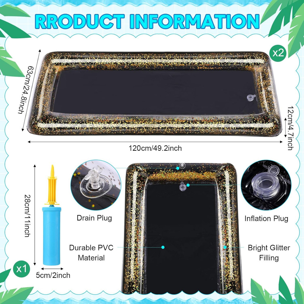 8 Pcs Glitter Inflatable Serving Bar Kit Includes 2 Salad Buffet Tray with Drain