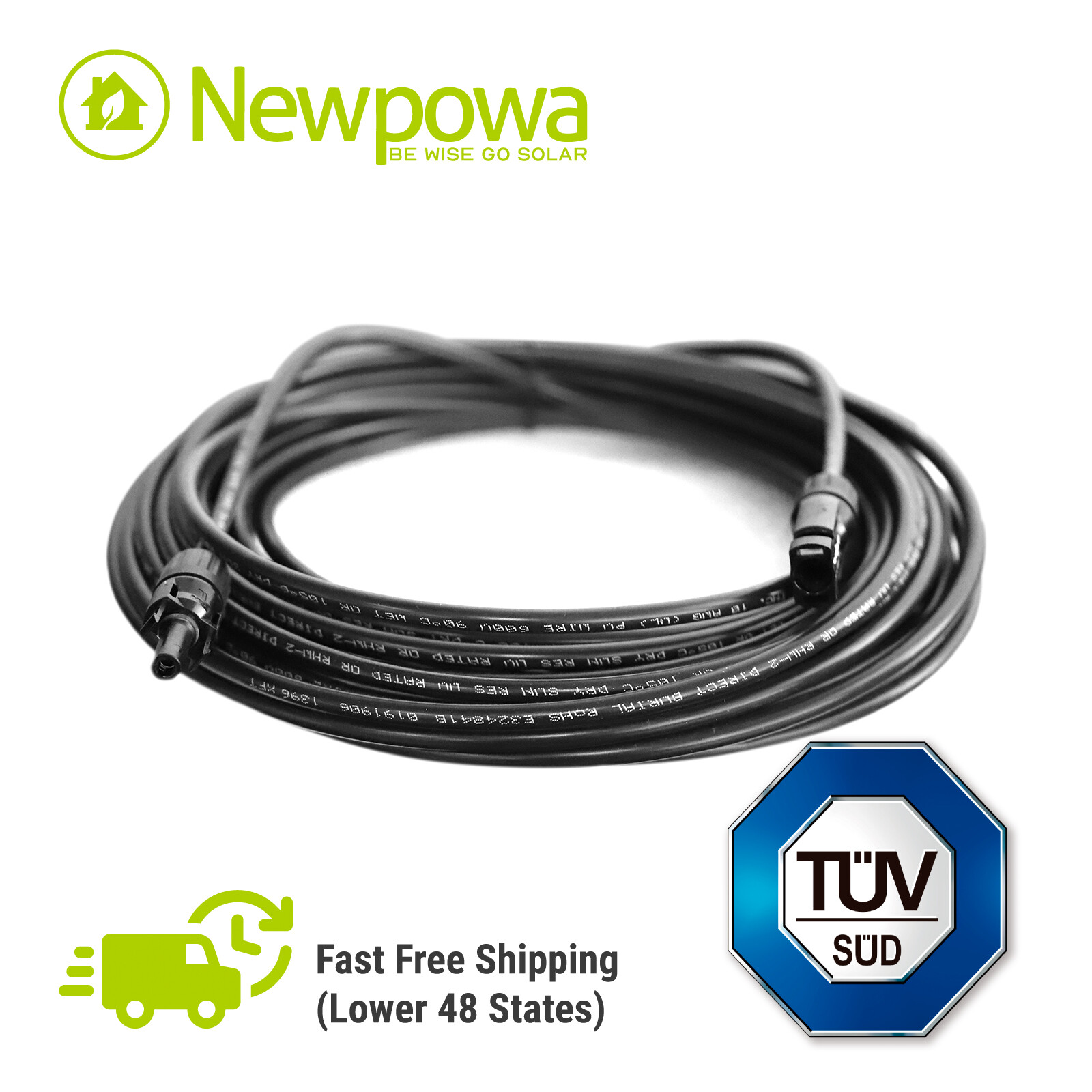 Newpowa  Solar Panel Extension Cable 10 AWG Wire with Connectors From 6ft-100ft