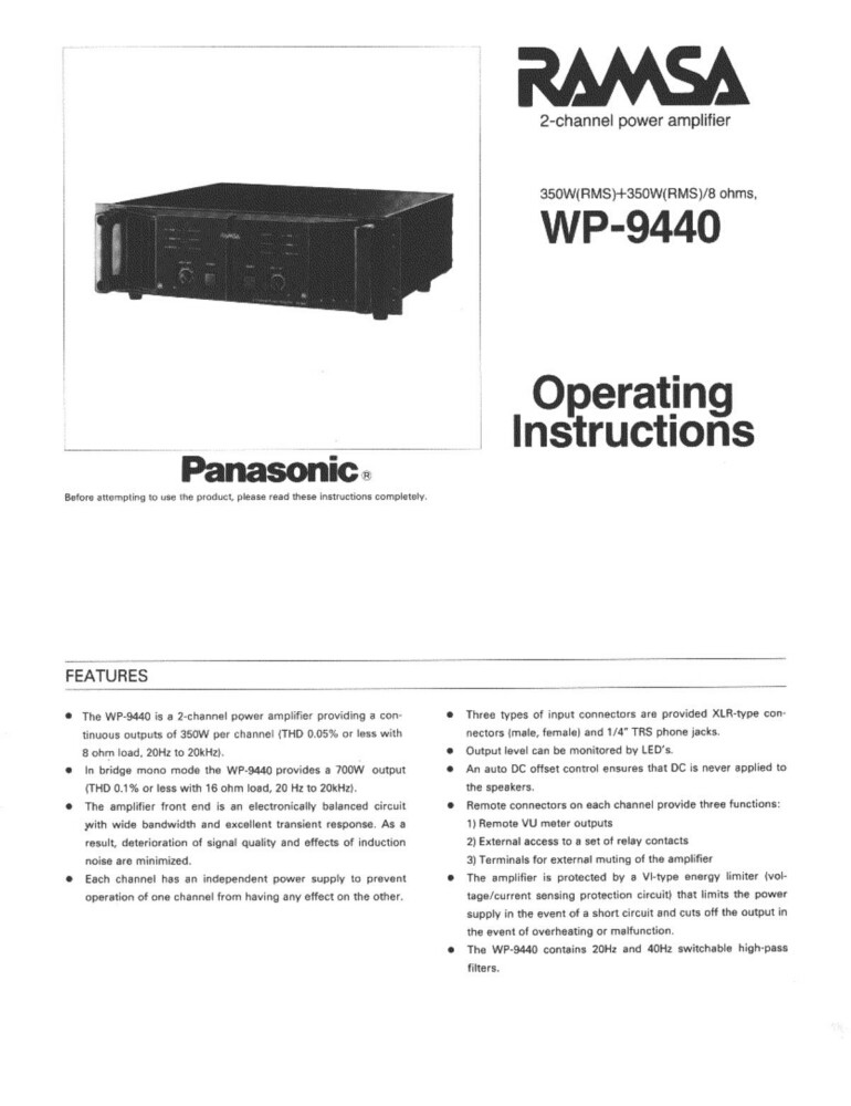 Panasonic WP-9440 Amplifier Owners Instruction Manual