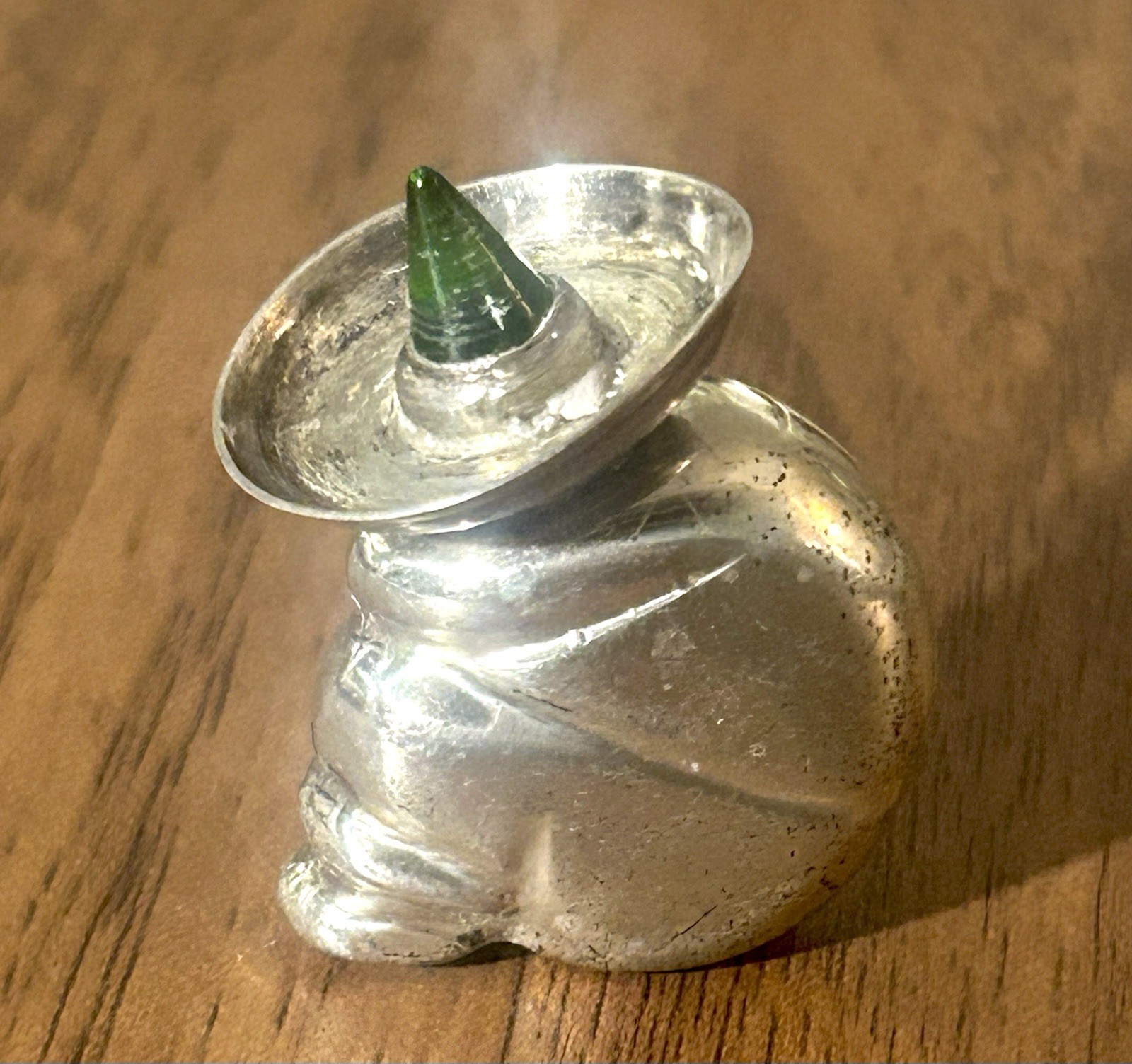 Vintage Sterling Silver Ormex Sombrero Man Perfume Bottle Green Stone Mexico