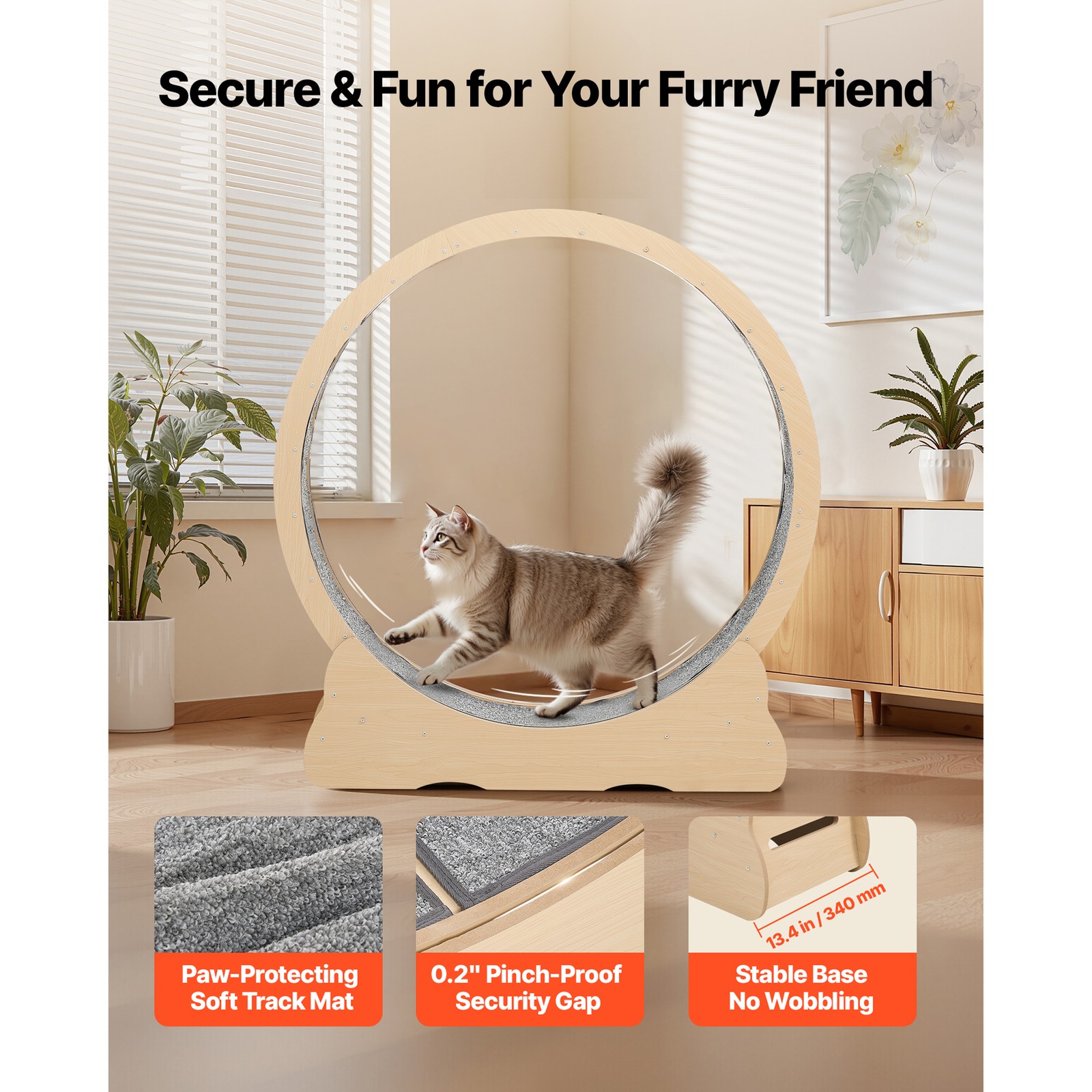 Uimoso 48-inch Wooden Cat Exercise Wheel with Carpeted Track for Indoor Use