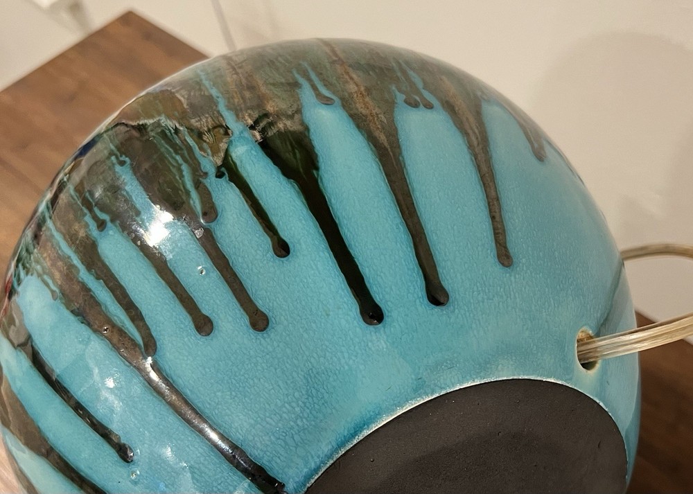 Drip Glaze Table Lamp Ceramic Glossy Turquoise MCM Style Tested *READ*