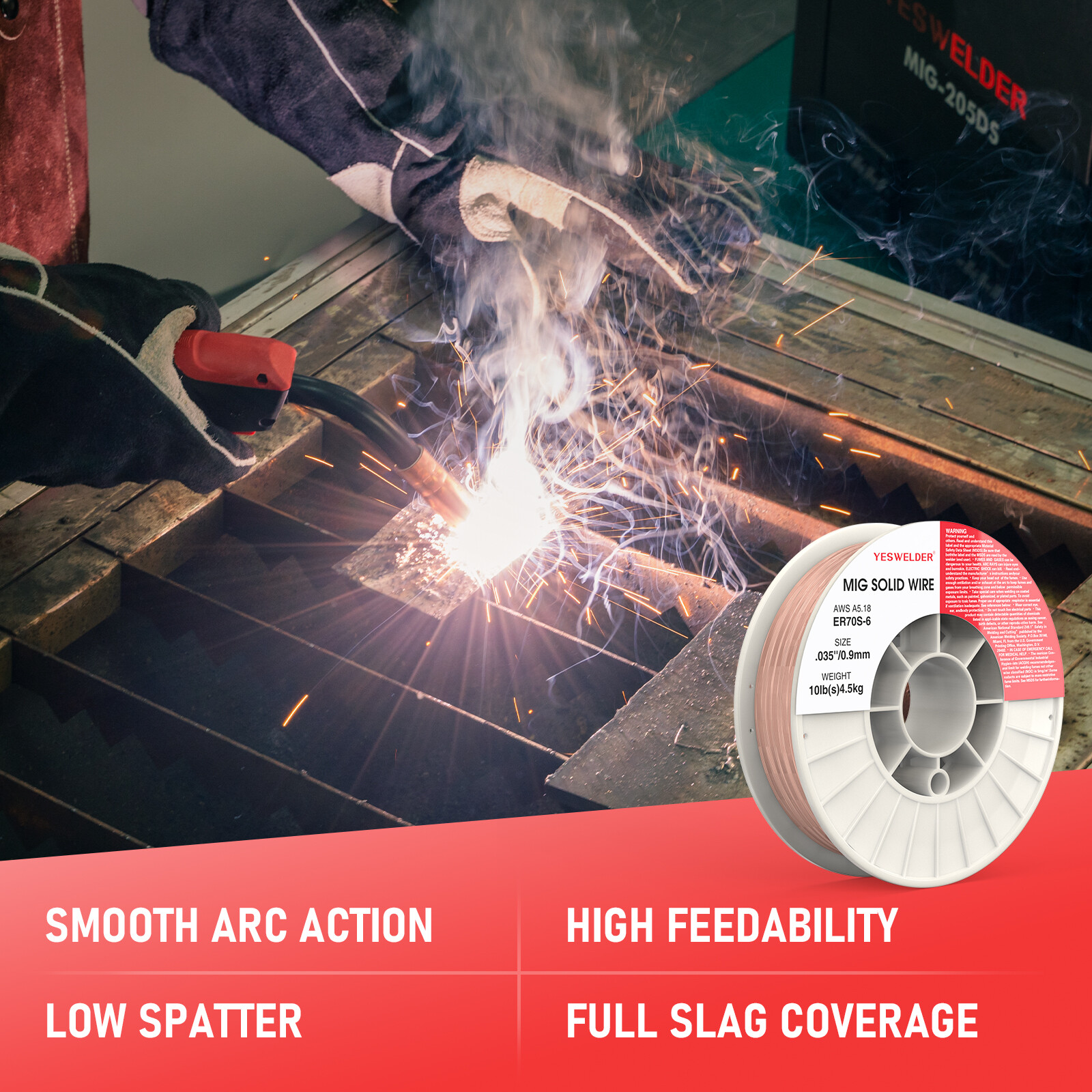 ER70S-6 .035" 0.9mm-10 Lbs Spool (2 Rolls) Carbon Steel Mig Solid Welding Wire