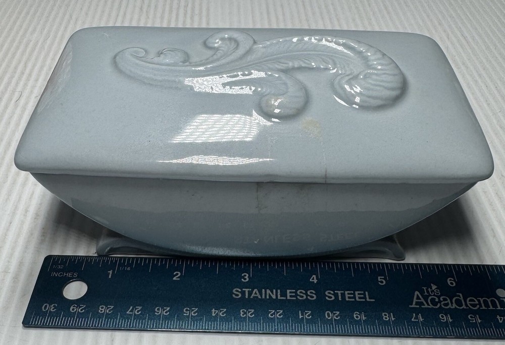 LIDDED TRINKET BOX BLUISH GRAY PORCELAIN POTTERY RECTANGLE Hand Made Glazed