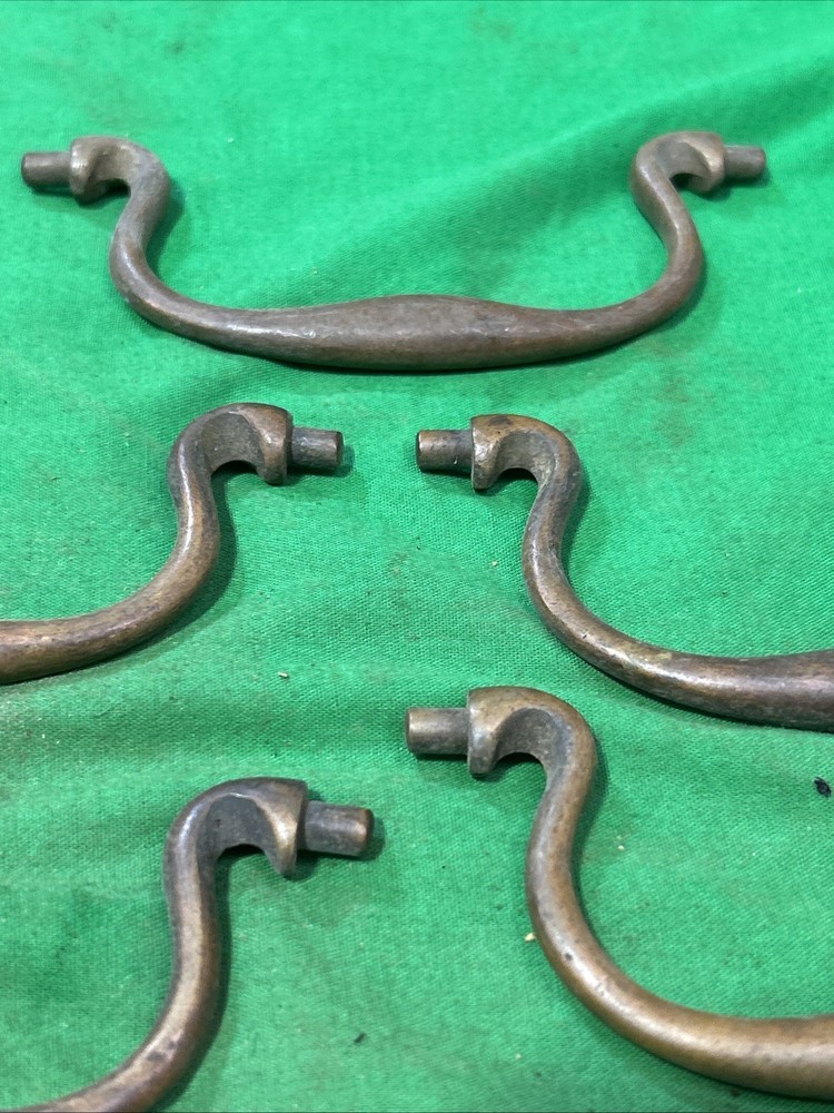 Seven 4.5” Center Gooseneck Solid Brass Antique Drawer Pulls Bails England