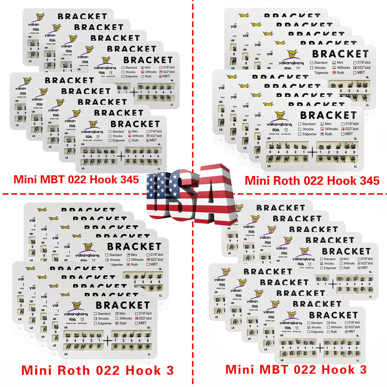 200pcs Dental Orthodontic Bracket Braces Roth/MBT 022" Slot 3/345 hooks Metal US