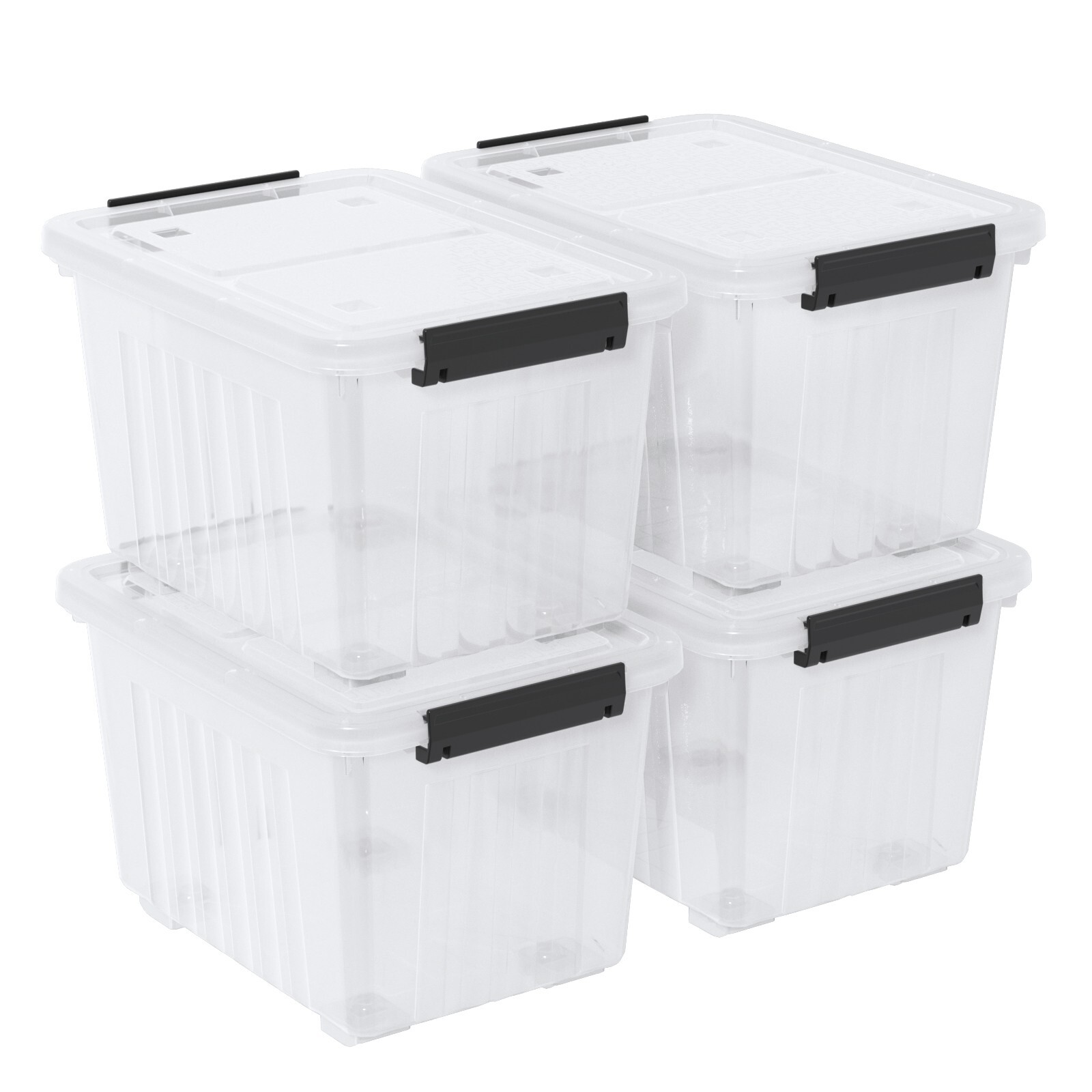 Kekow 30 Quart Gasket Box Stackable Storage Bin with Latching Lid &Wheels 4 Pack