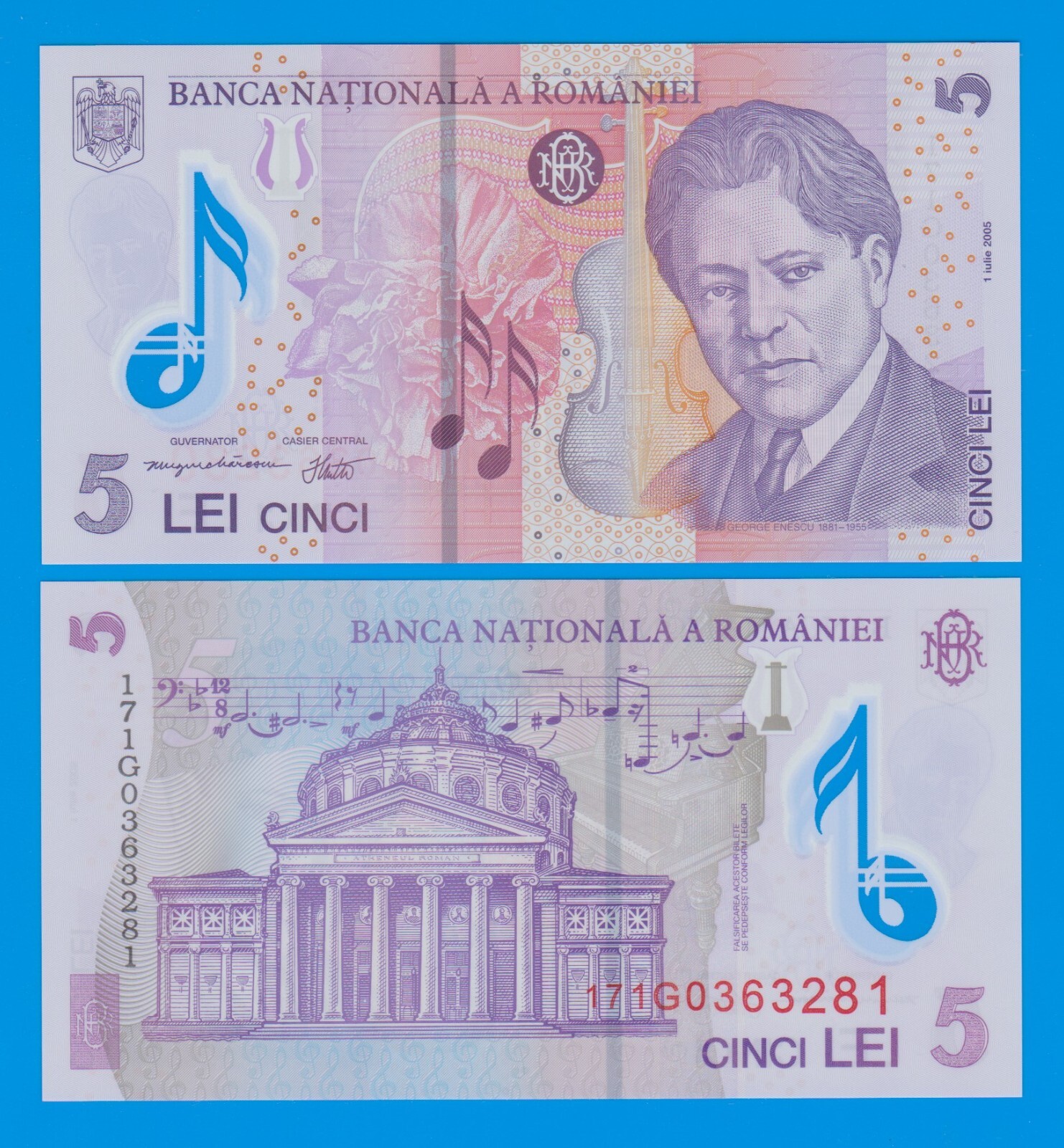 Romania 5 Lei P 118h, 2017 (2005) UNC Polymer note ( P 118 h )