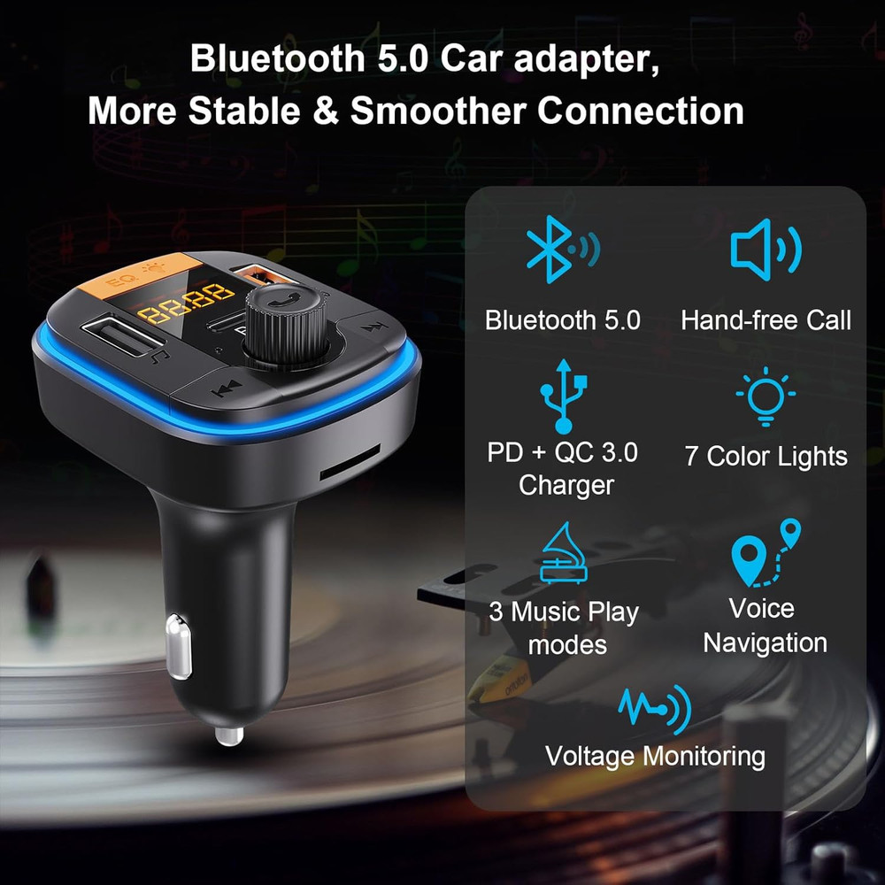Bluetooth FM Transmitter Car Adapter PD20W QC3.0 Hands Free Charger