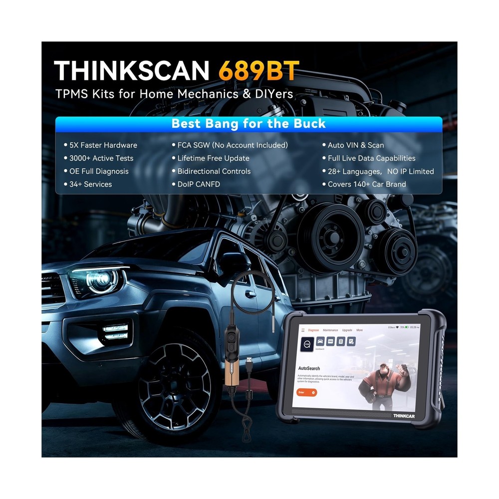 THINKSCAN 689BT Bidirectional OBD2 Scanner Endoscope Camera 3000+ Tests CANFD