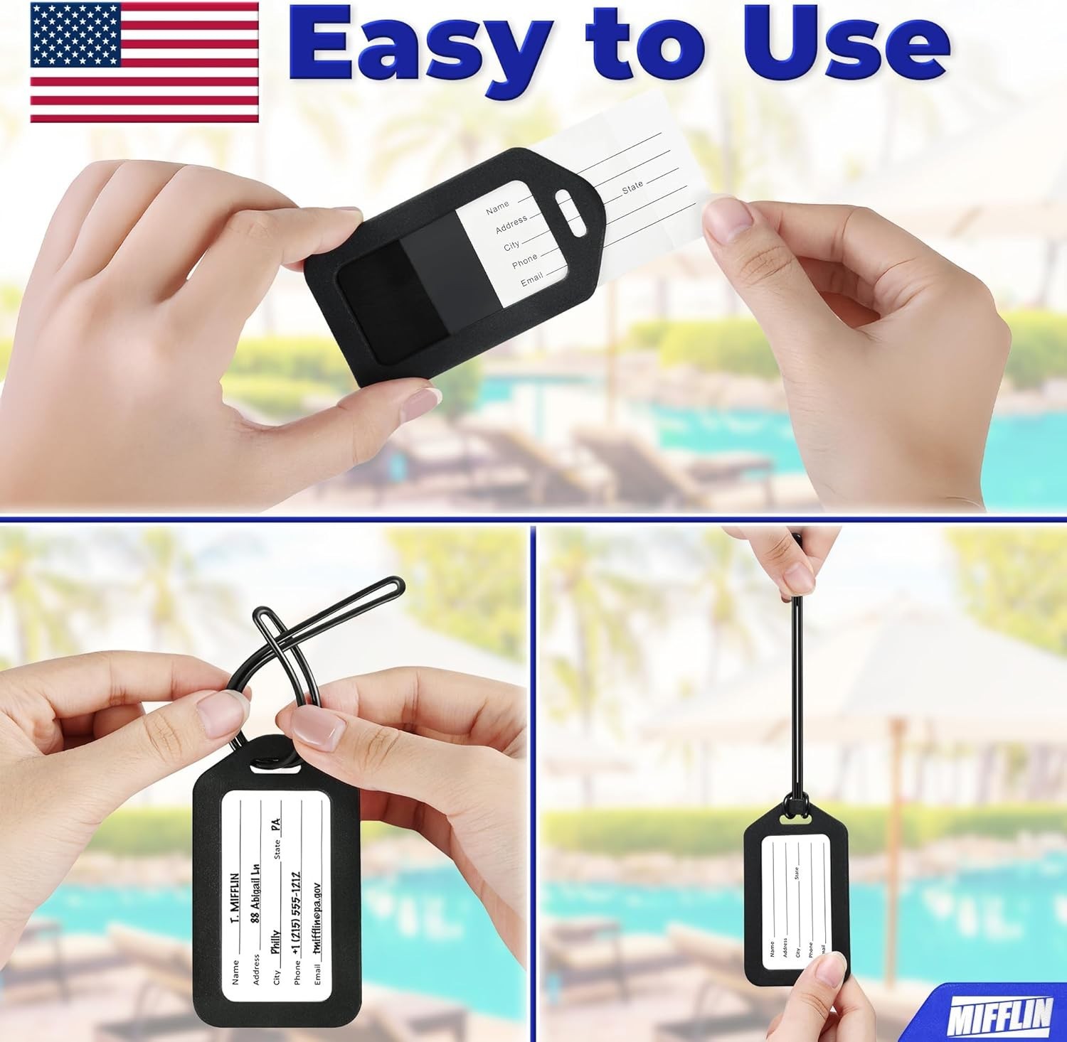 Reliable Luggage Tags Set - 6 PVC Tags with Protective Film for Travel Ease