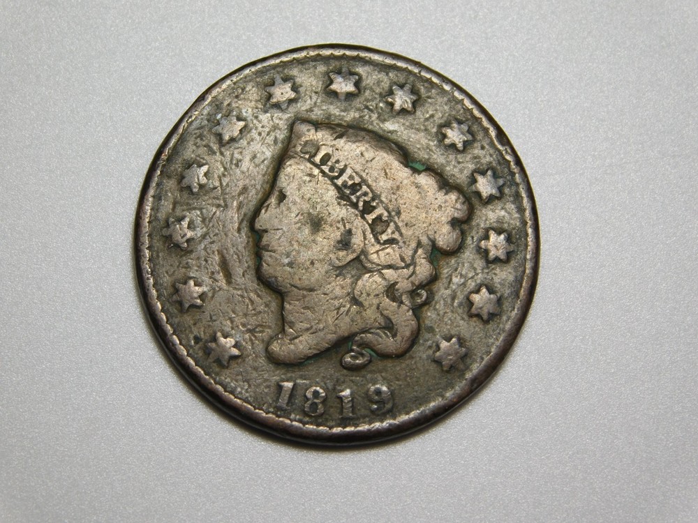 OLD  US  COPPER COINS  1819  CORONET  HEAD  LARGE CENT