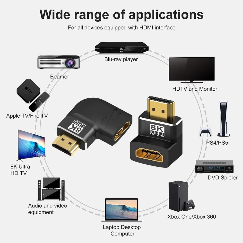 4 Pack 8K HDMI 2.1 90 Degree Angle Adapter Gold