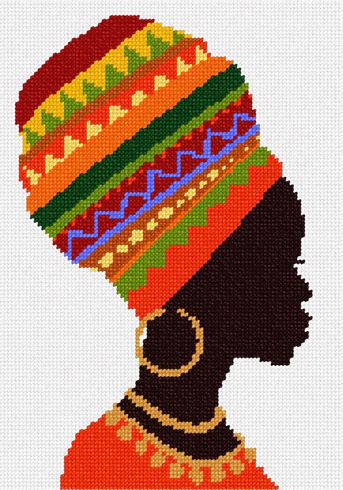 African Head Scarf Needlepoint Kit or Canvas