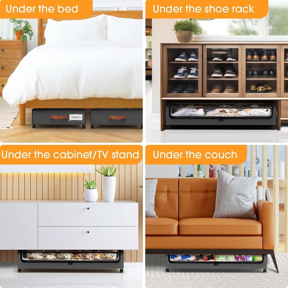 Under Bed Storage with Wheels 2Pack Storage Containers with Clear Window&Labe...