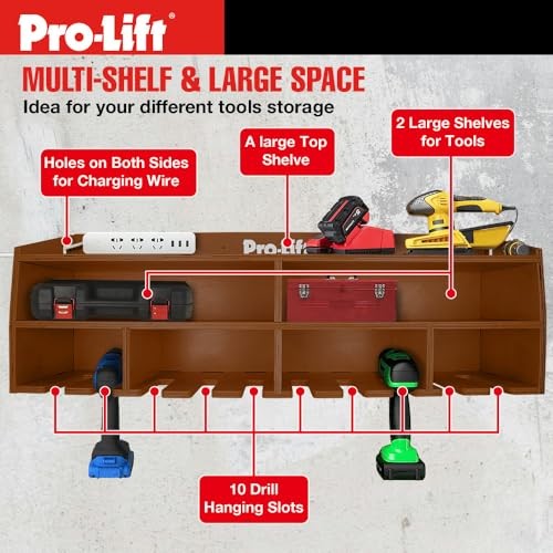 Cordless Drill Organizer – wall mount power tool storage rack, 10 hanging