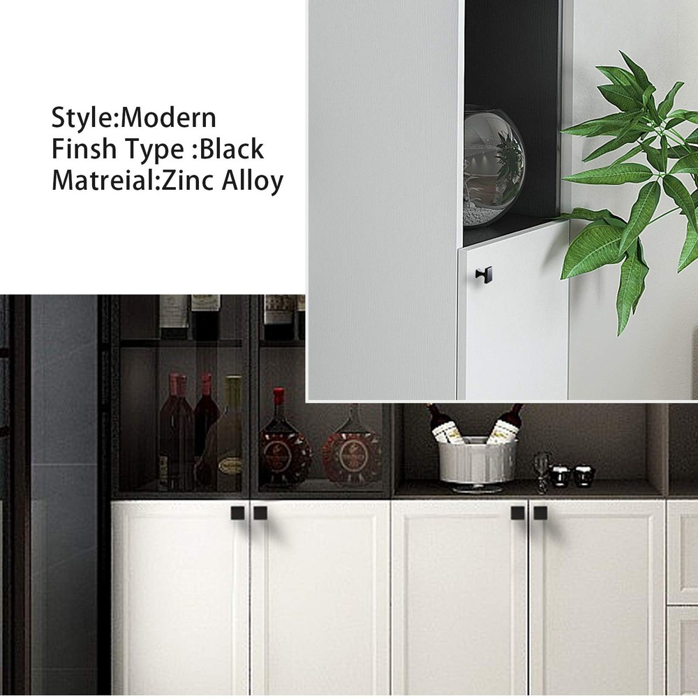 5 Pack Black Cabinet Knobs Drawer Knobs - Solid Square Dresser Knobs MO6785BK...