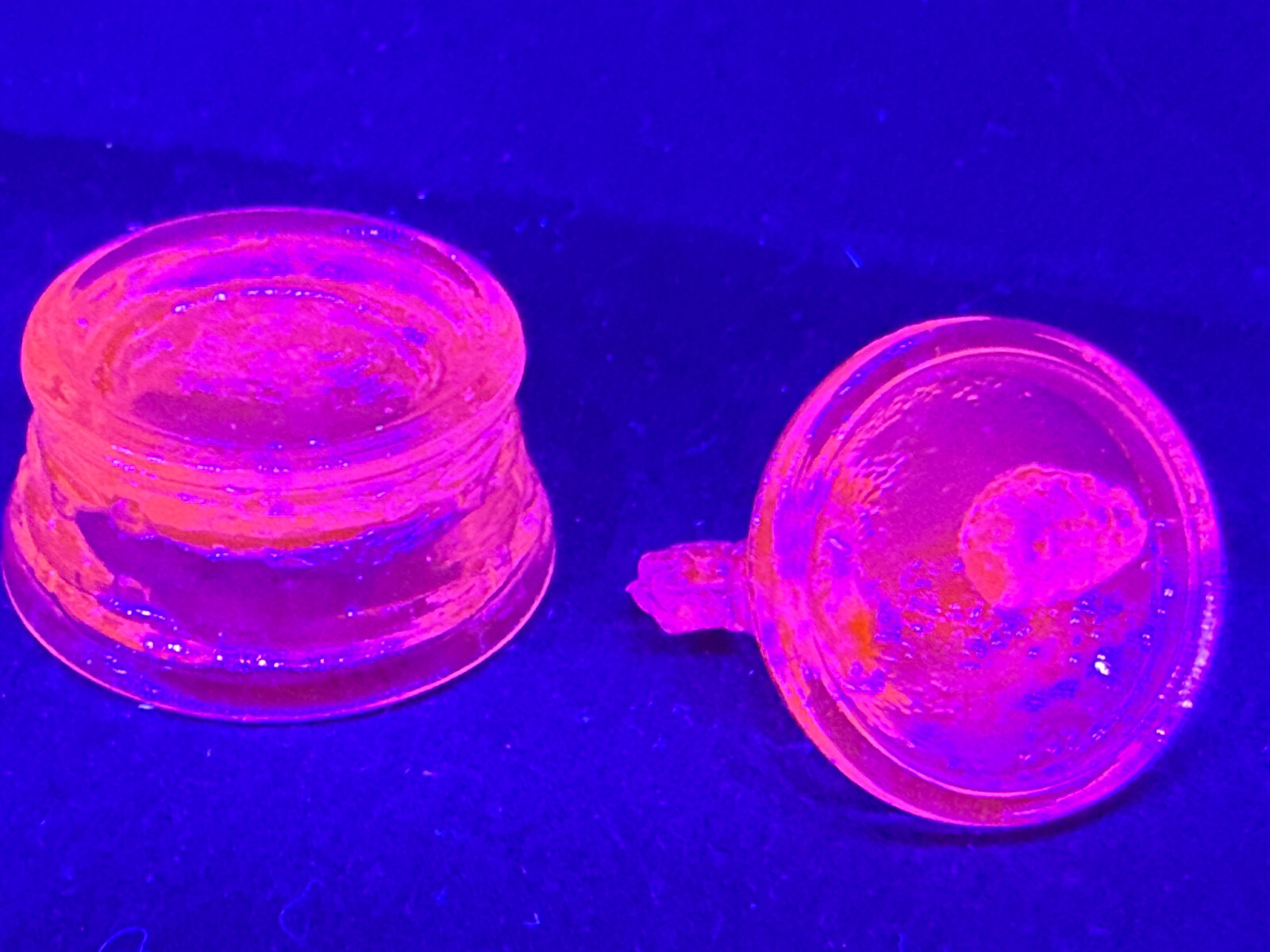 Blue Vaseline uranium glass Hen Chicken on nest basket eggs / salt cellar orange