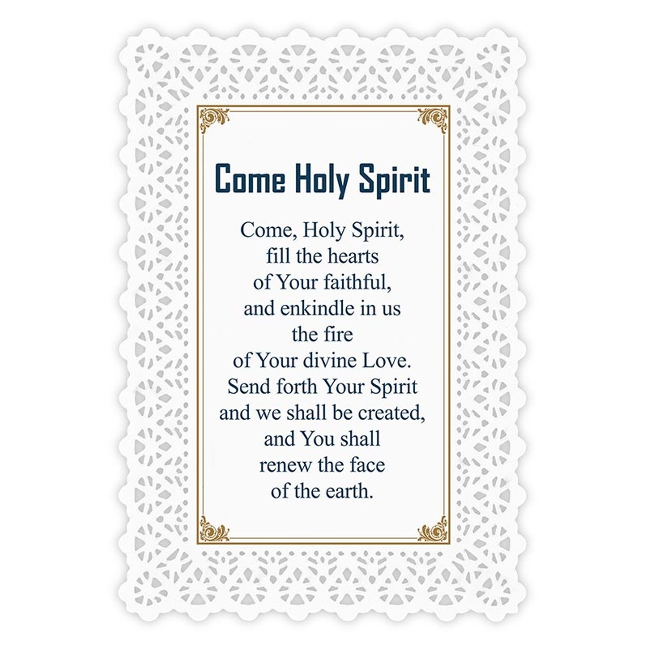 Plastic Lace Border "Come Holy Spirit" Holy Prayer Card Catholic