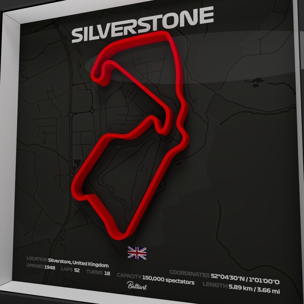 Silverstone Circuit 3D Shadow Box – Minimalist Formula One Wall Art