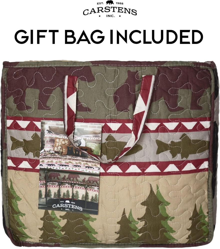 Rustic Bear Stripe Microfiber Quilt Set - 3-Piece Full/Queen Bedding