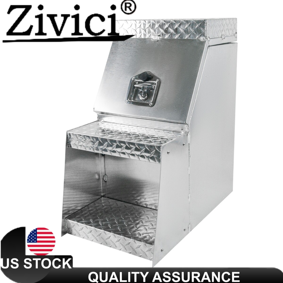 Aluminum 25"x28"x15" Side Mount Semi Truck Tool Box Saddle Step Open Wide Lid