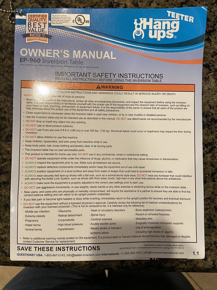 Teeter Hang Ups EP-960 Inversion Table with Back Pain Relief