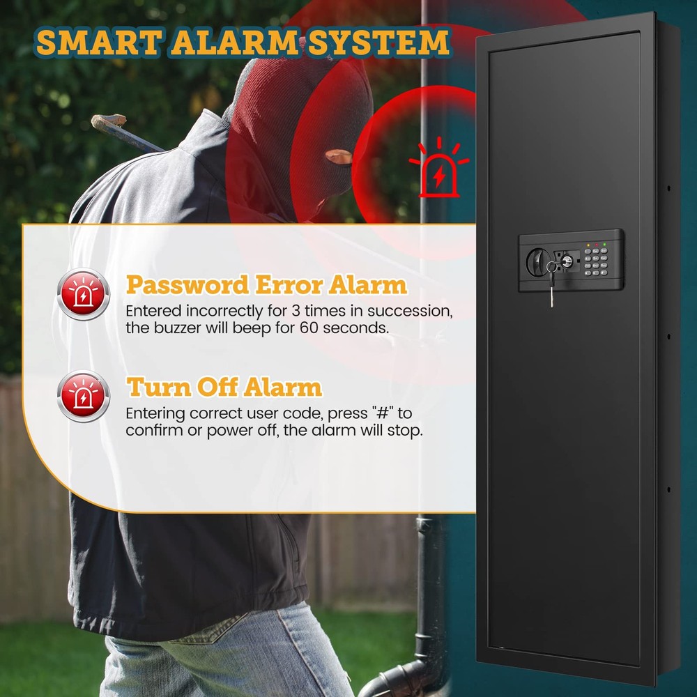 43.3'' Tall Fireproof Wall Safe Between Stud, Heavy Duty Flush In Wall Safe W...