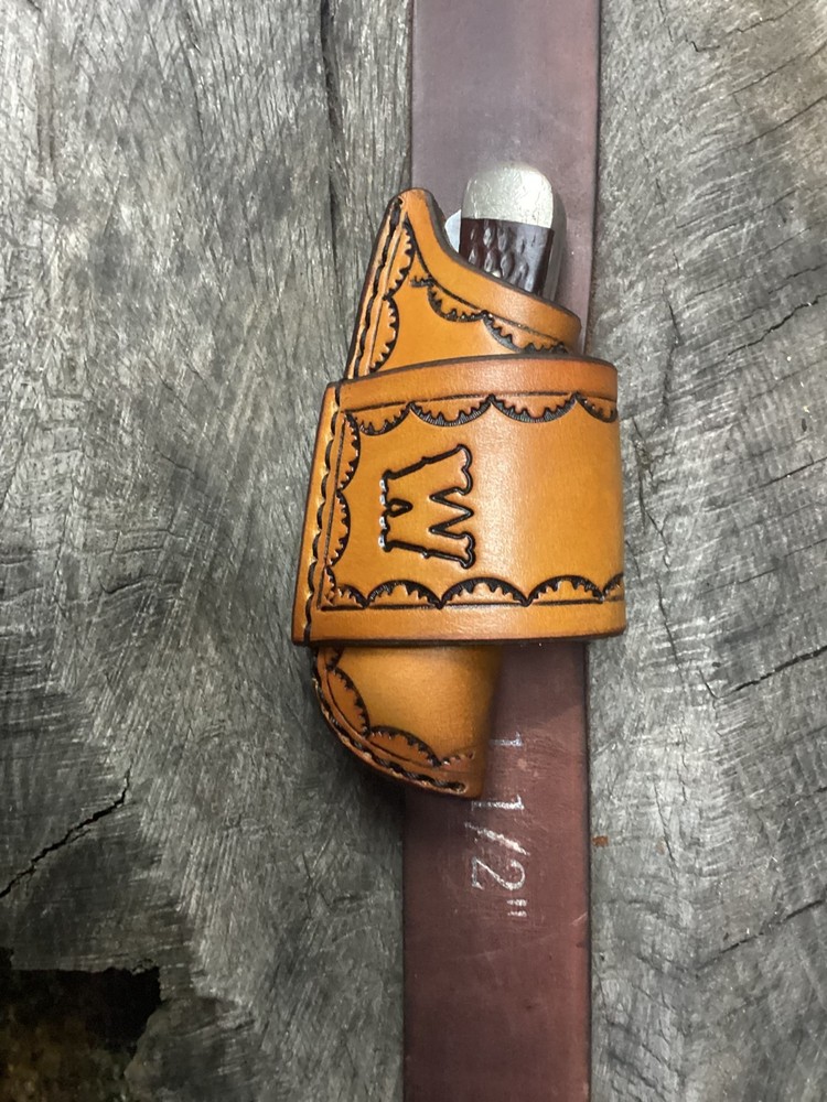 Leather Folding Knife Sheath Horizontal Trapper 4 1/8" Size(Sheath Only)