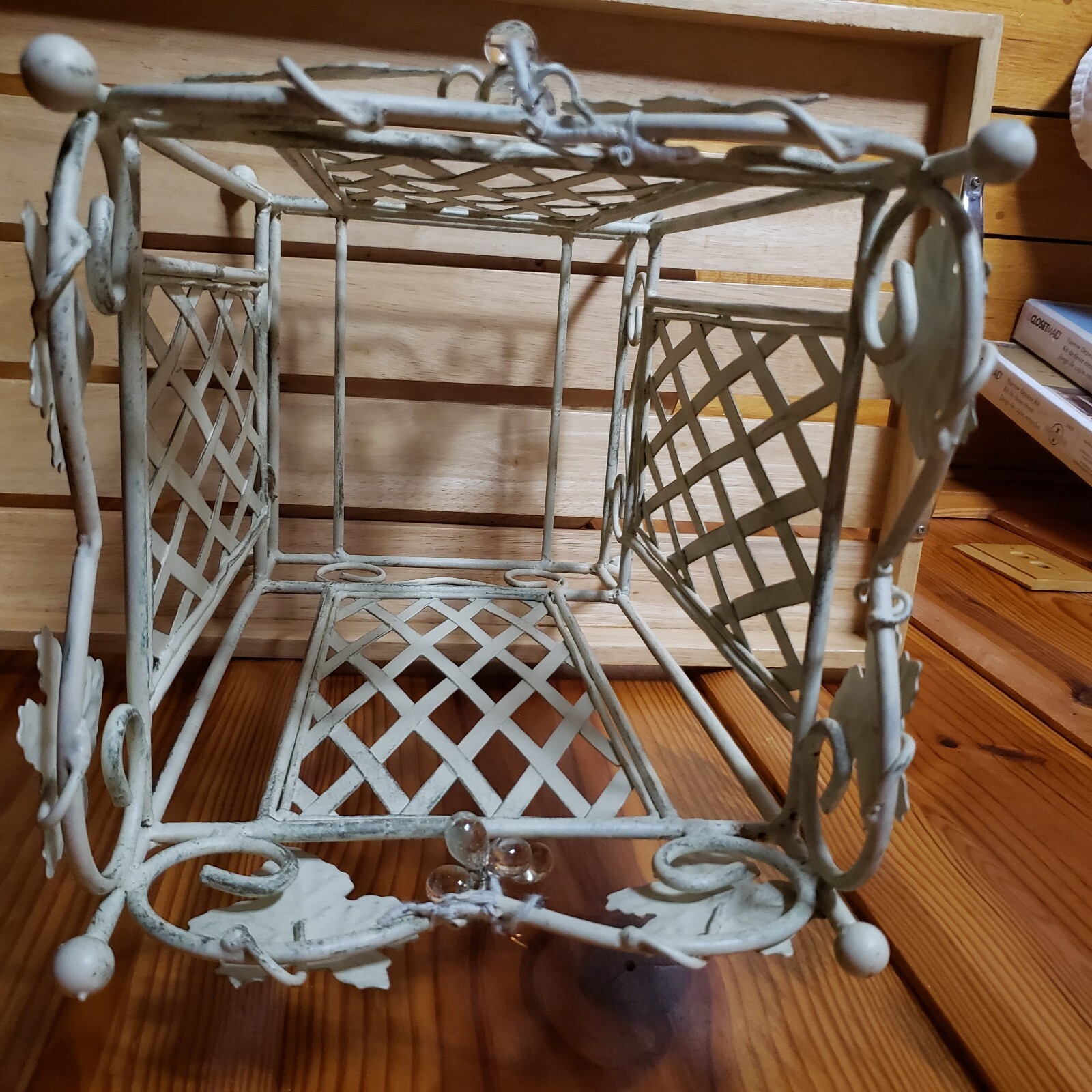 Vtg Umbrella/Walking Stick Cane Holder/Stand Beige Metal Design 16.5" W/Tray