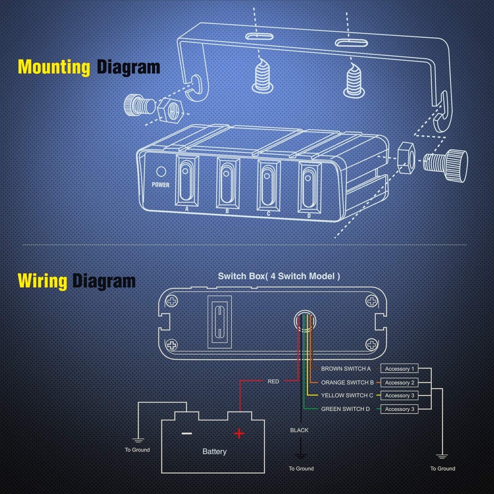 Nilight 4 Gang Rocker Switch Box SPST Toggle Switch Panel Switch Panel