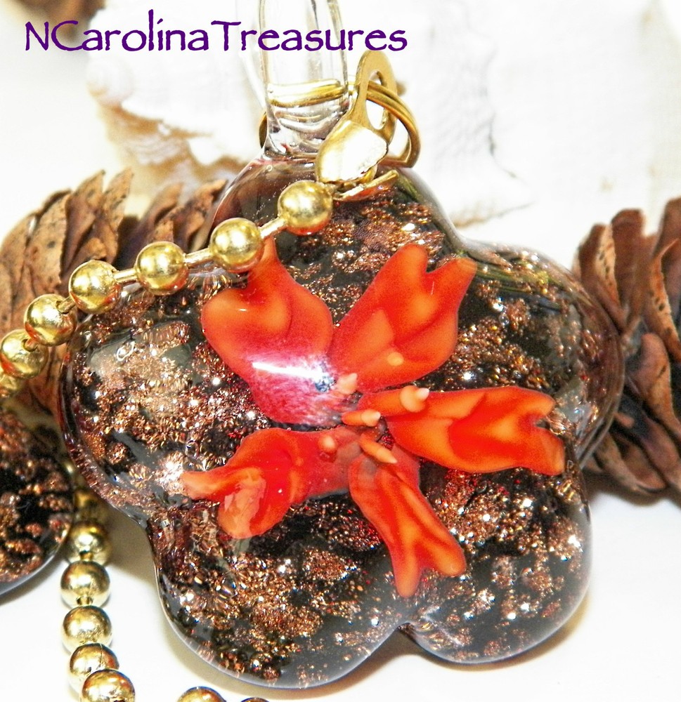 RED FLORAL STAR BLACK GLITTER GLASS CEILING FAN LIGHT SWITCH PULL PULLS LG PAIR