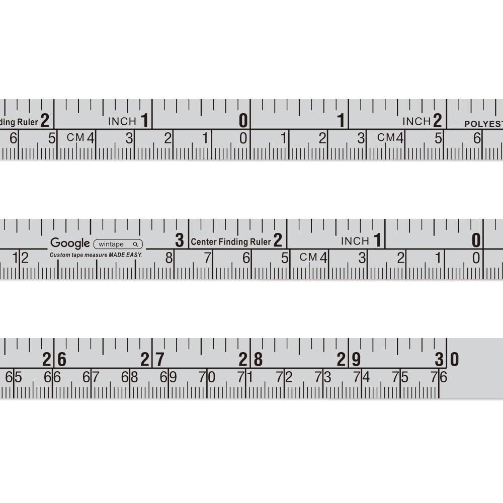 WIN TAPE Workbench Ruler Adhesive Backed Start from Middle - Inch/cm, Silver