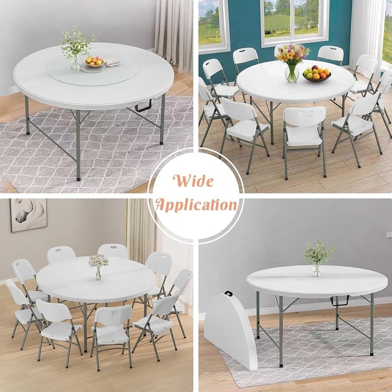 Round Folding Table Portable Heavy Duty Events Capacity Utility Table New